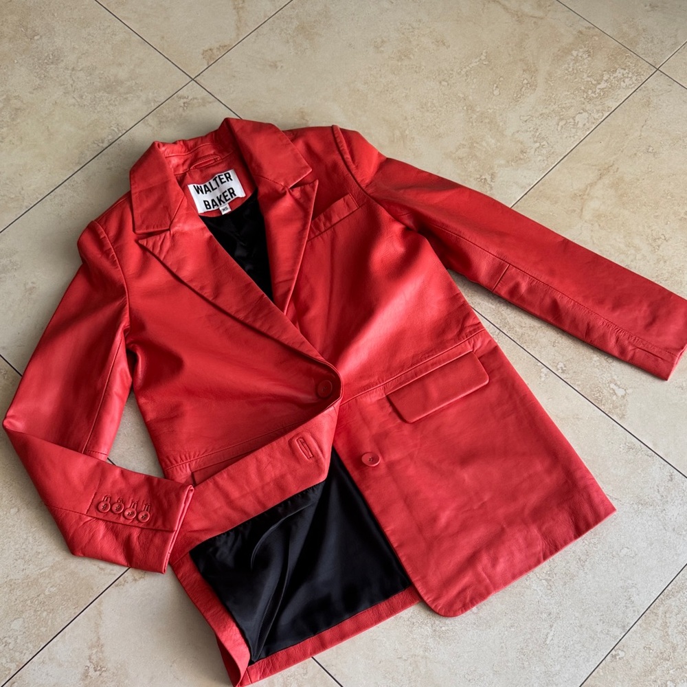 Walter Baker Women's oversized XS Lamb Leather Bold Blazer- Excellent Condition